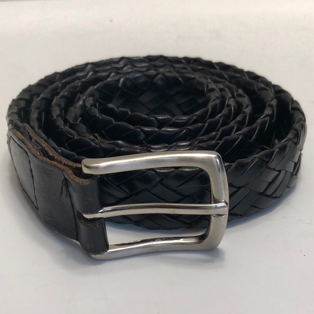 Men’s Black Braided Leather Belt Size 42